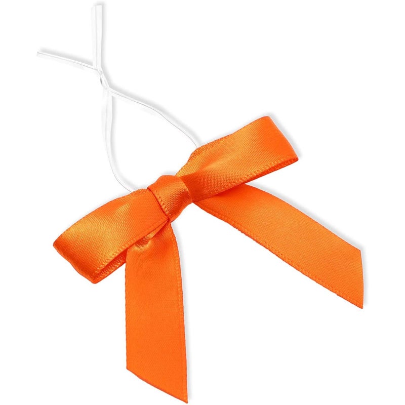 Bright Creations 100 Pack Orange Twist Tie Bows for Treat Bags 3 Small Satin Ribbons for Craft Decoration Gift Wrap Themed Party Favors Baked Goods