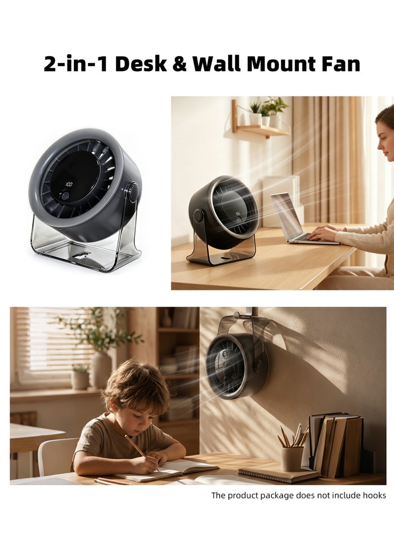 Wahacool Small Desk Fan, 100-Speed Rechargeable USB Fan with LED Display, Wall Mount & Desktop Portable Fan, Quiet Brushless Personal Table Fan for Bedroom Office Dorm Travel, Black - Image 5