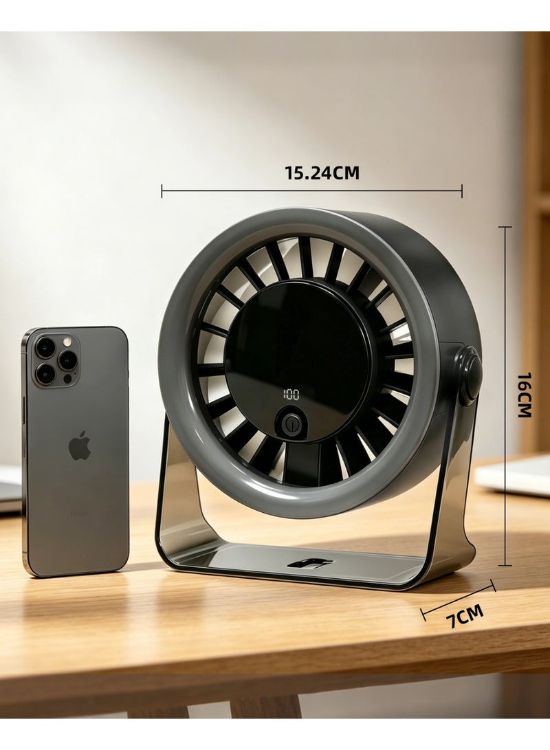 Wahacool Small Desk Fan, 100-Speed Rechargeable USB Fan with LED Display, Wall Mount & Desktop Portable Fan, Quiet Brushless Personal Table Fan for Bedroom Office Dorm Travel, Black - Image 2