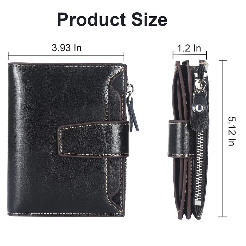 Lavemi Small Compact Women Wallet RFID Blocking Genuine Leather Bifold Purse with ID Windows(Black) - Image 5