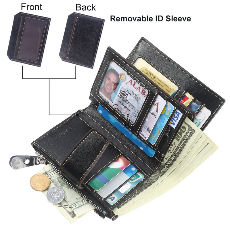 Lavemi Small Compact Women Wallet RFID Blocking Genuine Leather Bifold Purse with ID Windows(Black) - Image 2