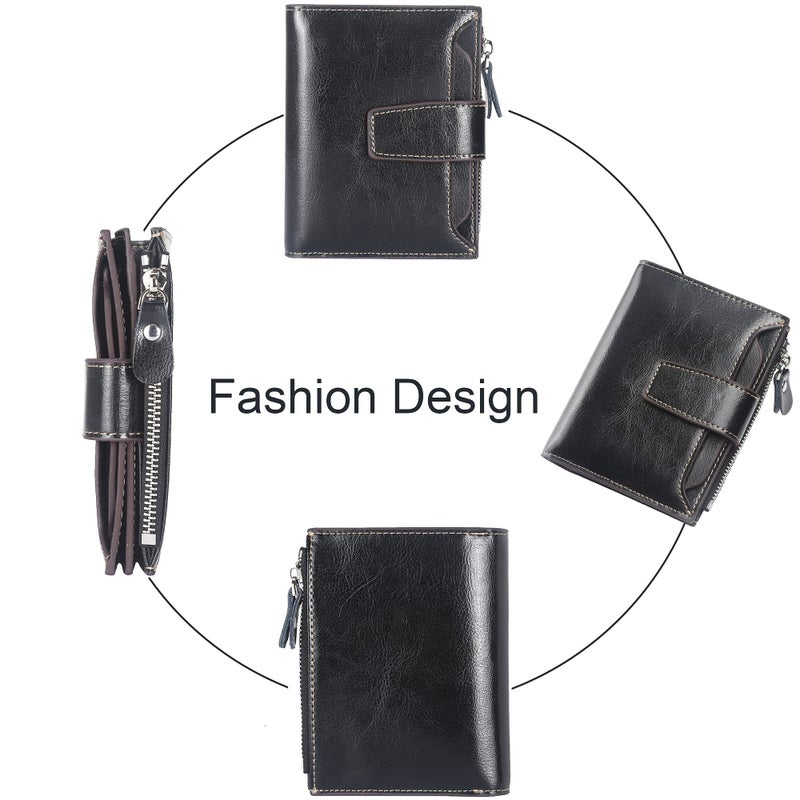 Lavemi Small Compact Women Wallet RFID Blocking Genuine Leather Bifold Purse with ID Windows(Black) - Image 3