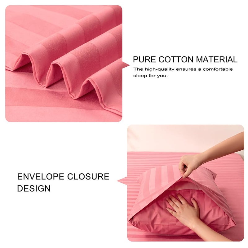 NookZuzu 3 Piece Cotton Stripe Fitted Sheet and Pillowcase Set,Including 1 Queen Pink Fitted Sheet & 2 Pillowcase Set,Organic Cotton Deep Pocket Fitted Sheetï¼ŒNO Flat Sheet Included,Soft and Cooling - Image 3