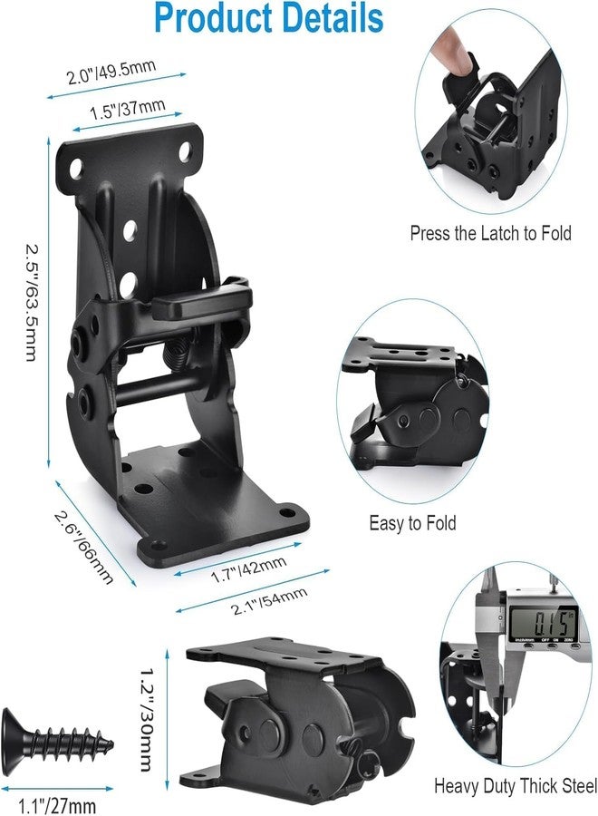 AMIRATE Foldable Self Lock Hinges Heavy Duty Folding Brackets with Screws Lock Extension Support for Table Leg,Bed Leg,Workbench,Laundry Garage Boats Furniture. (2) - Image 2