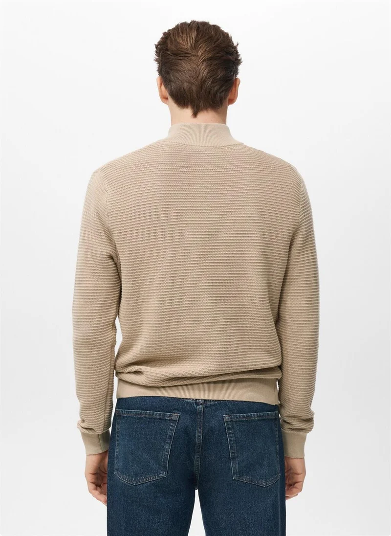 Mango Man Cotton sweater with neck zip