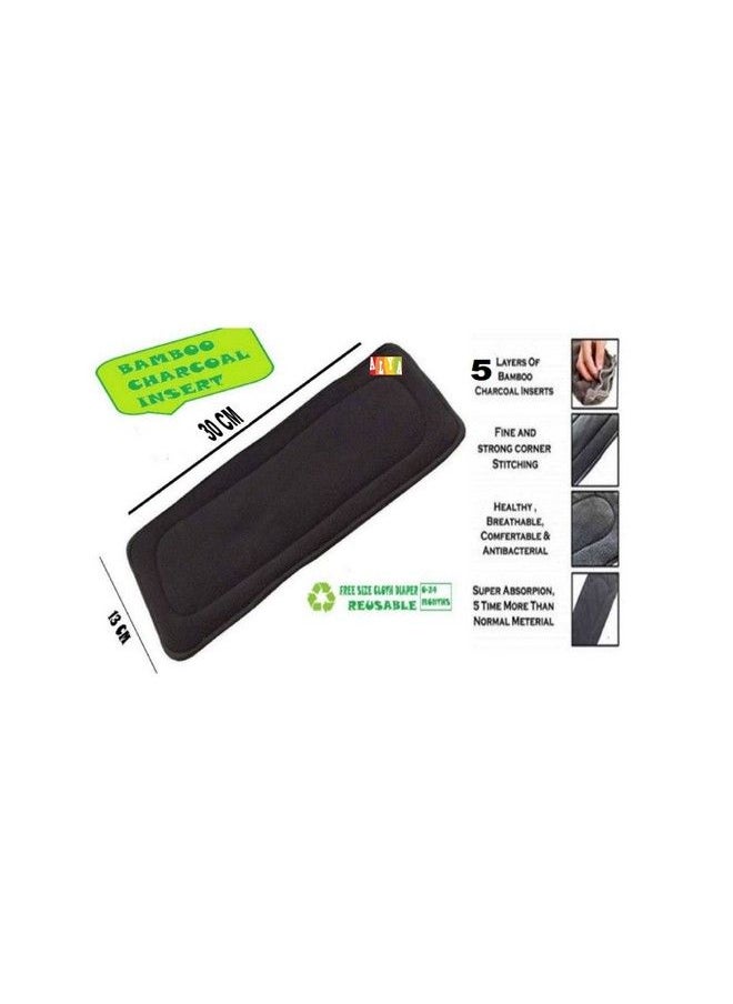 Alya - 5 Layers Bamboo Charcoal Inserts Liners Pads Wetfree Washable Reusable Adjustable Cotton Diaper Nappy Inserts Natures Cloth Diaper Liners For Baby Reusable Cloth Diapers(0 24 Months) (Pack Of 2Black) - Image 1