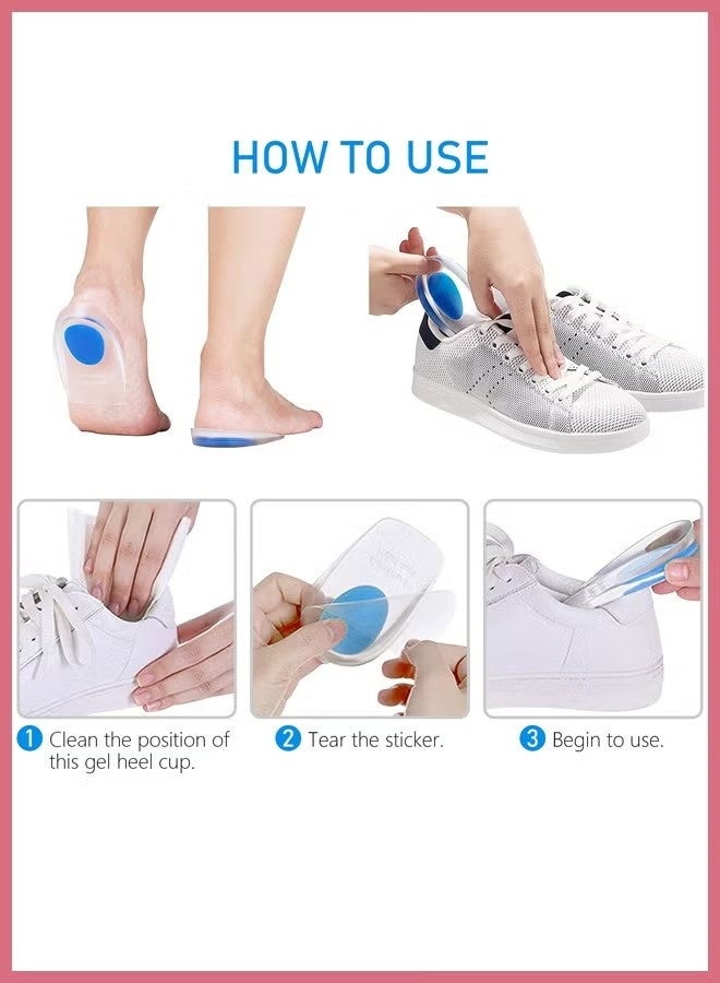 2 Pair Silicone Increase Heel Support Pads, Cup Gel Shock Cushion, for Plantar Fasciitis, Sore Heel, Bone Spur, Foot Pain Relief Support - Image 4