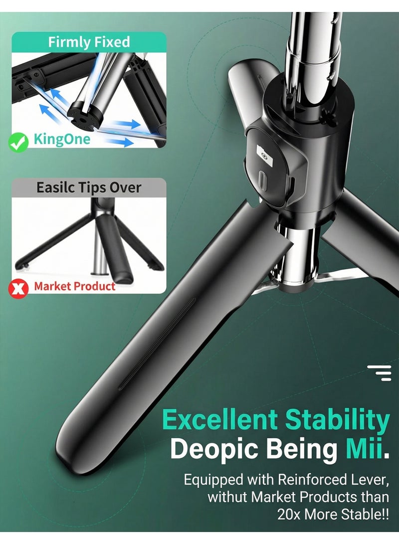 Kingone Selfie Stick, Mini, Stable, Tripod, Digital Camera, iPhone/Android Smartphones, Remote Control, Portable, Foldable, 28.0 inches (71 cm), 7 Telescopic Levels, 360° + 260° Adjustable, 4–7 Inches - Image 2