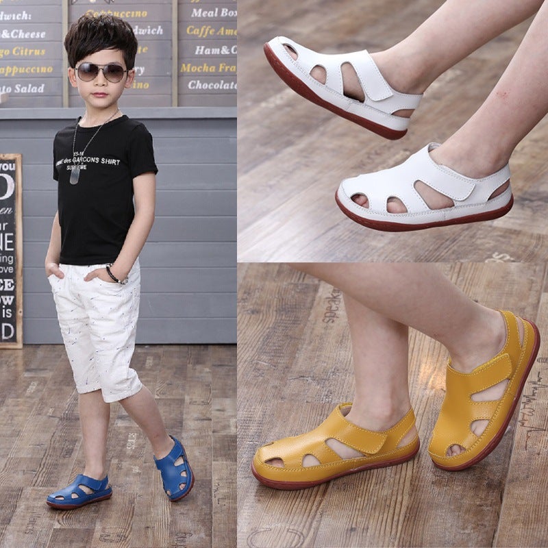 Cowhide Boys Sandals Hollow Children'S Toe Leather Sandals White Hollow Breathable Women'S Shoes - Image 4