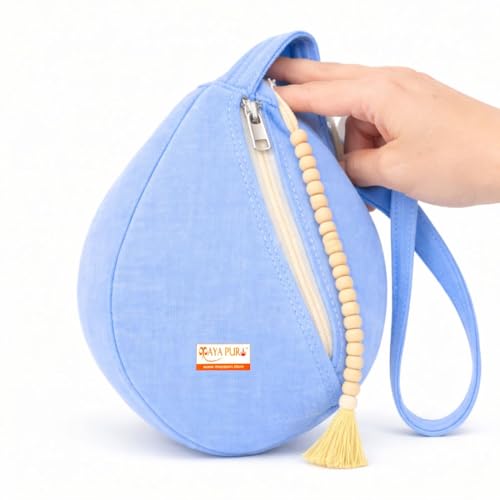 MAYAPURI Pure Cotton Original Gomukhi Japa Mala Bag, Chanting Bag or Prayer Beads Bag, Double Stitched with Double Zipper Pocket and Sakshi Mala Counter (Sky Blue) - Image 2