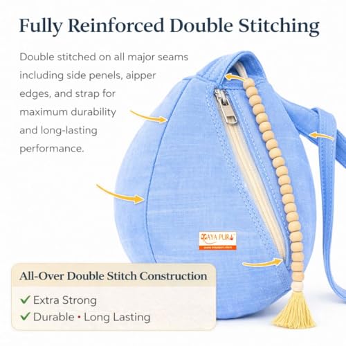 MAYAPURI Pure Cotton Original Gomukhi Japa Mala Bag, Chanting Bag or Prayer Beads Bag, Double Stitched with Double Zipper Pocket and Sakshi Mala Counter (Sky Blue) - Image 3