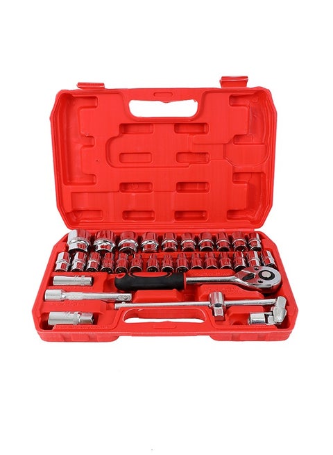 Sleeve Ratchet Wrench Set -32 Piece- Heavy-Duty Chrome Vanadium Steel Socket Set with Reversible Ratchet, Secure Grip, and a Carrying Case - Ideal for Automotive Mechanical and DIY Repair Tools