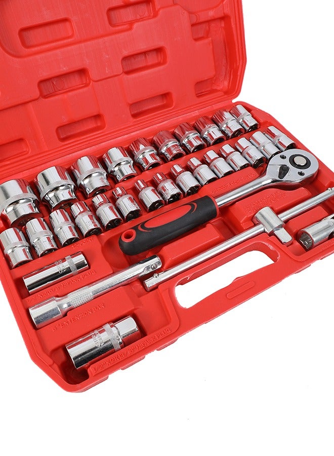 LAWAZIM Sleeve Ratchet Wrench Set -32 Piece- Heavy-Duty Chrome Vanadium Steel Socket Set with Reversible Ratchet, Secure Grip, and a Carrying Case - Ideal for Automotive Mechanical and DIY Repair Tools - Image 3