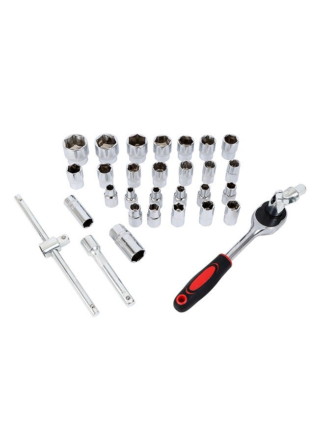 LAWAZIM Sleeve Ratchet Wrench Set -32 Piece- Heavy-Duty Chrome Vanadium Steel Socket Set with Reversible Ratchet, Secure Grip, and a Carrying Case - Ideal for Automotive Mechanical and DIY Repair Tools - Image 4