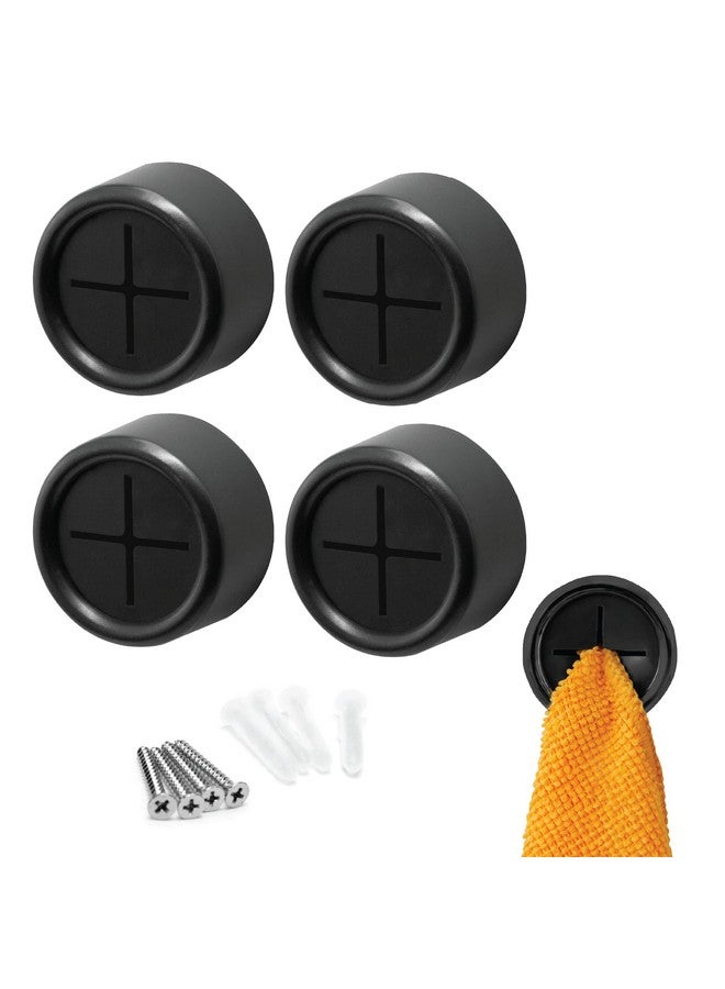 S&T INC. Round Adhesive Push Towel Hooks for Kitchen, Hand and Dish Towels, Matte Black, 4 Pack - Image 1