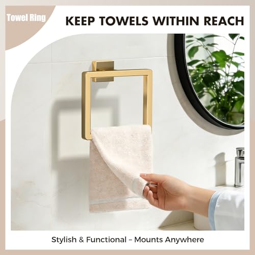 PAHSFS Bathroom Accessory Towel Bar Set: 10 Pieces Gold Bathroom Hardware Square SUS304 Stainless Steel - Wall Mounted Towel Rack&Toilet Paper Holder&Towel Ring and Towel Hook - Image 3