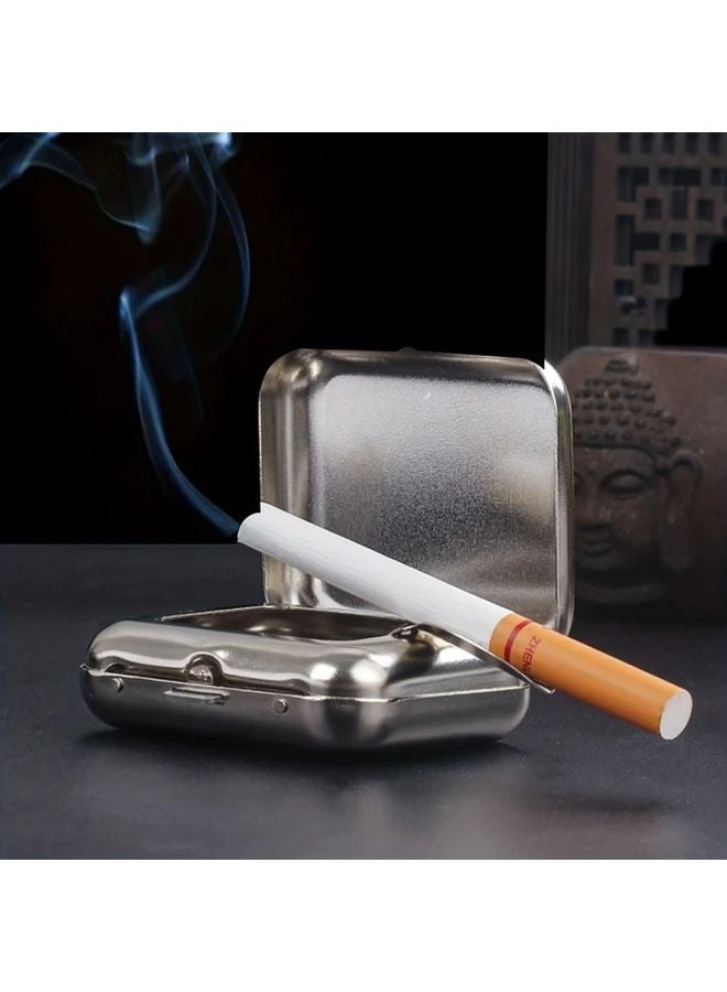 Silvery Portable Mini Stainless Steel Ashtray Heavy Duty Square Case Holder For Travel Car Outdoor - Image 4