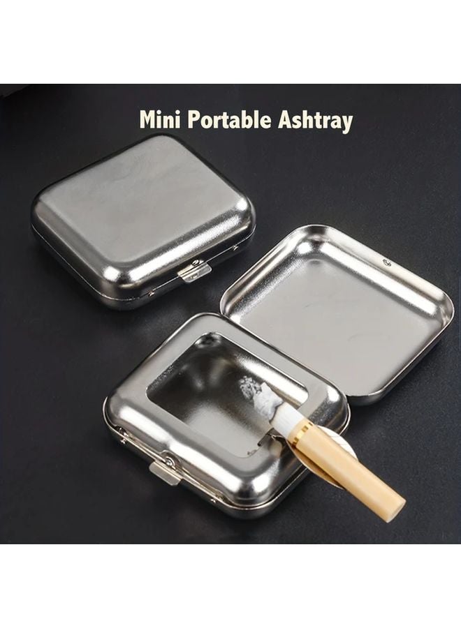 Silvery Portable Mini Stainless Steel Ashtray Heavy Duty Square Case Holder For Travel Car Outdoor - Image 5