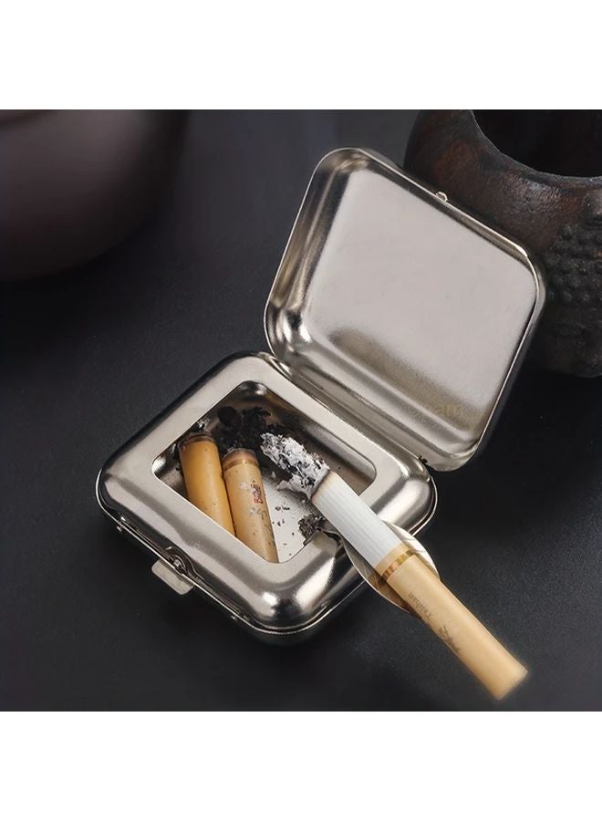 Silvery Portable Mini Stainless Steel Ashtray Heavy Duty Square Case Holder For Travel Car Outdoor - Image 2