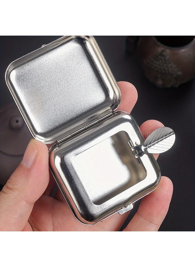 Silvery Portable Mini Stainless Steel Ashtray Heavy Duty Square Case Holder For Travel Car Outdoor - Image 1