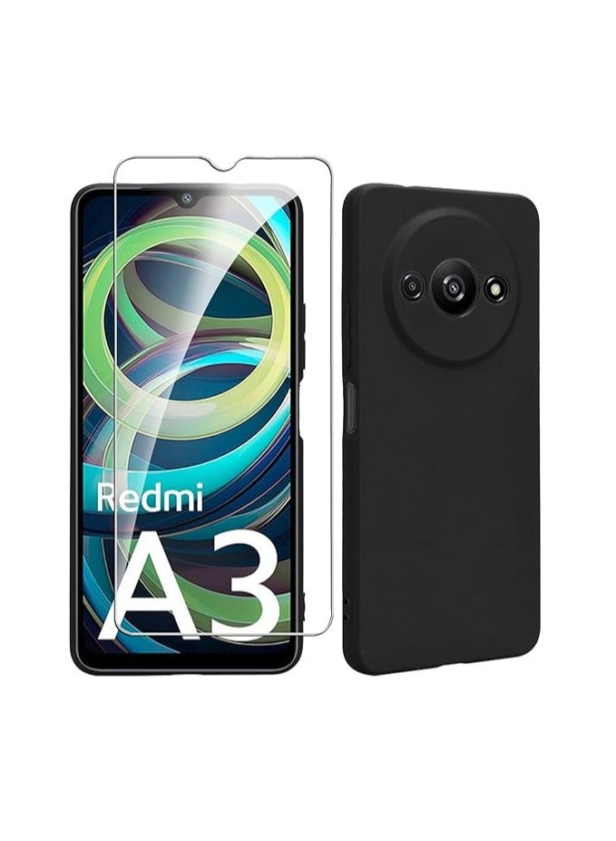 عام غطاء سيليكون متوافق مع Xiaomi Redmi A3 مع حماية زجاجية للشاشة من الزجاج المقسى، غطاء سيليكون رقيق جدًا من TPU الناعم. - Image 1