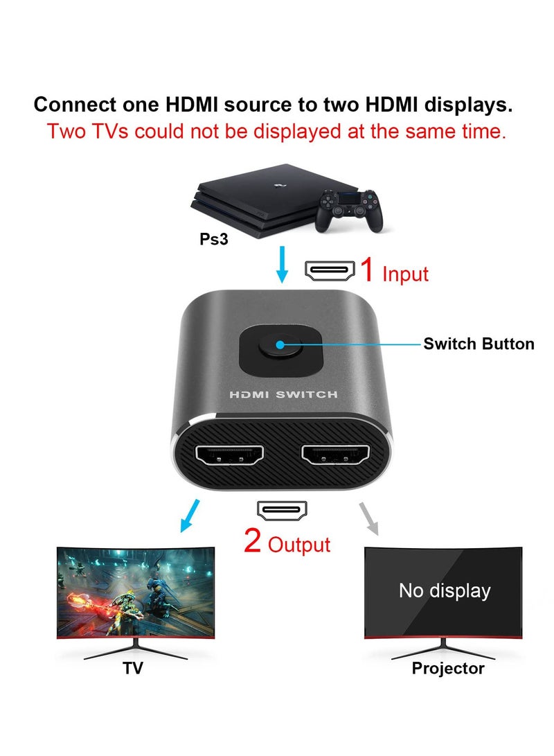 4K 60Hz HDMI Switch, Bi-Directional 2x1 HDMI Switcher, 1x2 HDMI Splitter, Plug and Play, Supports 4K 3D 1080P for PS4, Xbox, Blu-Ray, Fire Stick, PC, HDTV (Silver) - Image 5