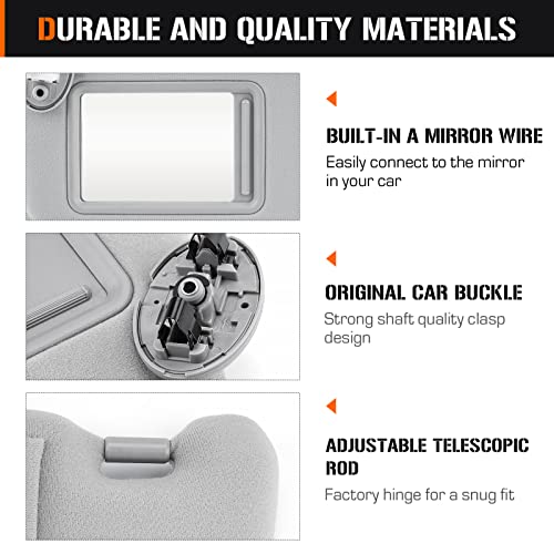 AEagle Sun Visor with Light for 2009-2016 Toyota Venza with Sunroof, Right Passenger Side Gray Sunvisor Replacement 74320-0T021-B1 - Image 5