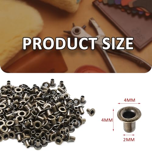 Litoexpe 2MM Tiny Grommets Eyelets 200 Pcs, Self Backing Eyelets for Bead Cores, Clothes, Leather, Canvas (Antique Brass) - Image 2
