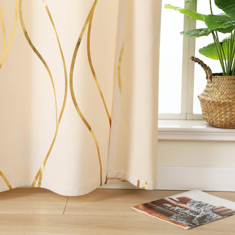 L.Z.E Cream Gold Blackout Curtains for Bedroom, Heavy Duty Velvet Curtains 84 Inches Long 2 Panels Set, 75% Room Darkening Curtains for Living Room, Extra Thick Drapes with Gold Pattern Grommet Top - Image 5