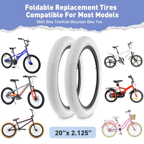 BALINGE 20 BMX Bike tire 2 Pack 20 x 2.125 20 Bike Tires 2 Pack Folding Replacement Tires Fits Most Kids Bikes,20 inch BMX Tires 2 pcs,20x2.125 Bicycle tire，White - 2 Tires - Image 2