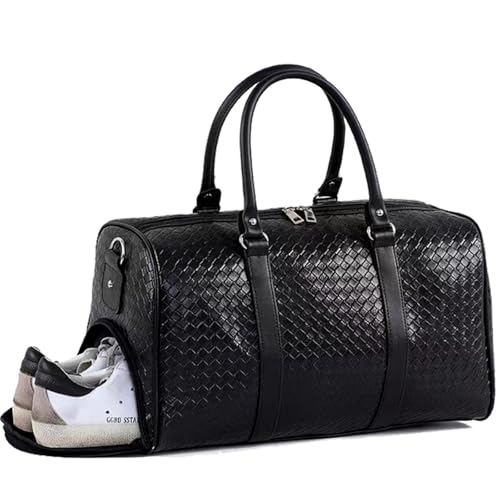 ERWUBA 27L Small Travel Duffle Bag Weekender Bags for Women and Men with Shoe Compartment Foldable Waterproof Toiletry Bag Hospital Bags for Labor and Delivery Gym Bag (Black with shoes) - Image 1