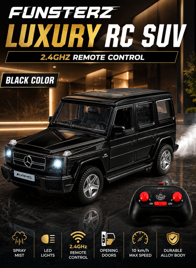 Funsterz 1:22 RC Mercedes-Benz Style SUV Alloy Car with Spray Mist, LED Lights, Sound Effects, Opening Doors Hood & Trunk, 2.4GHz Remote Control Rechargeable Luxury Diecast Model Toy Car for Kids Boys Girls 3+ - Image 1