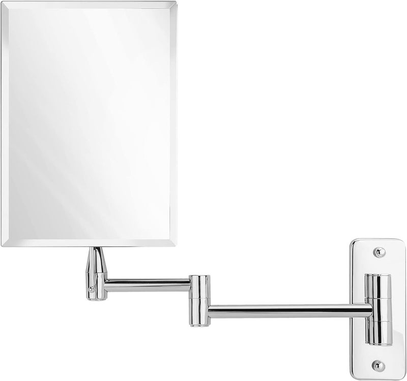 MIRRORVANA Frameless Wall Mount Mirror for Bathroom with 11 Extension Swivel No Magnification Rectangular 87 x 63 Surface Chrome