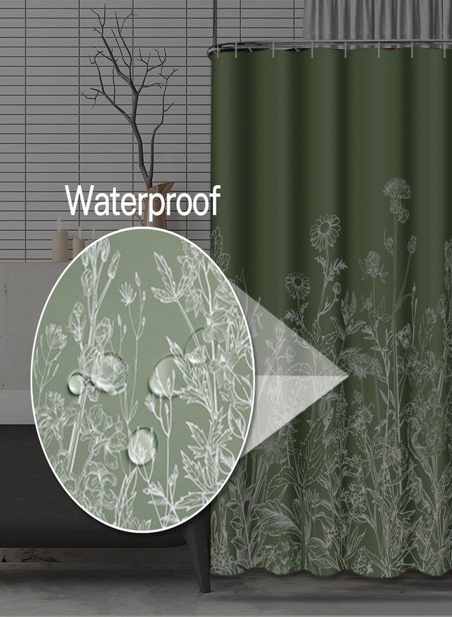 Emvency Floral Sage Green Shower Curtain Border White Herbs and Wild Flowers Botanical Vintage Engraving Light Waterproof Polyester Fabric 60 x 72 Inches Set with Hooks - Image 4