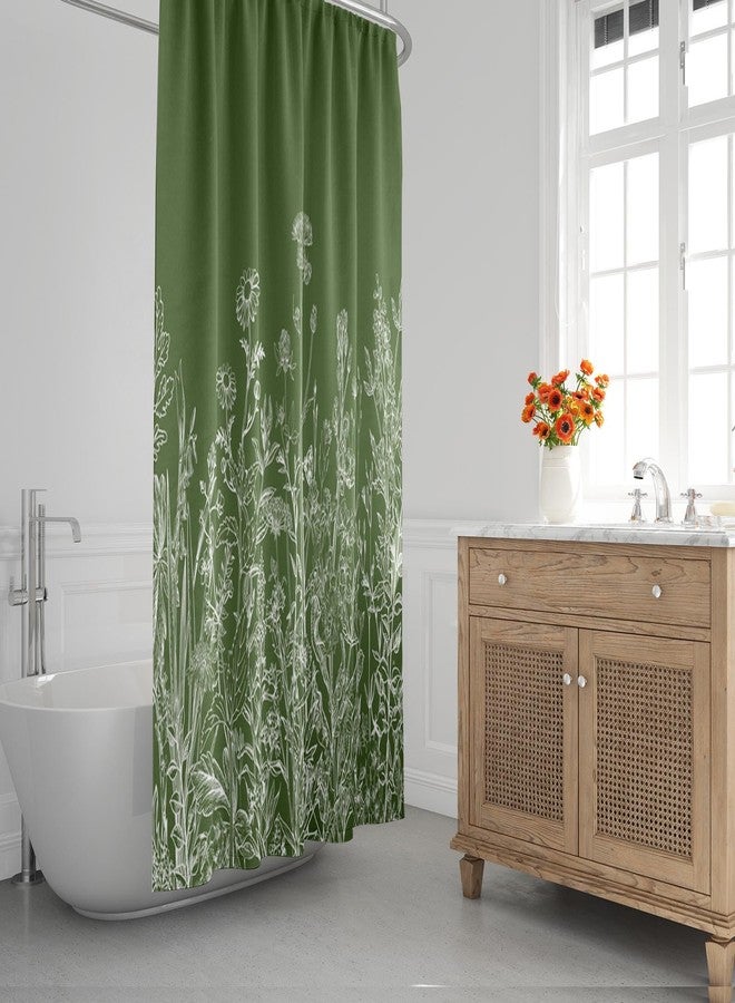 Emvency Floral Sage Green Shower Curtain Border White Herbs and Wild Flowers Botanical Vintage Engraving Light Waterproof Polyester Fabric 60 x 72 Inches Set with Hooks - Image 2