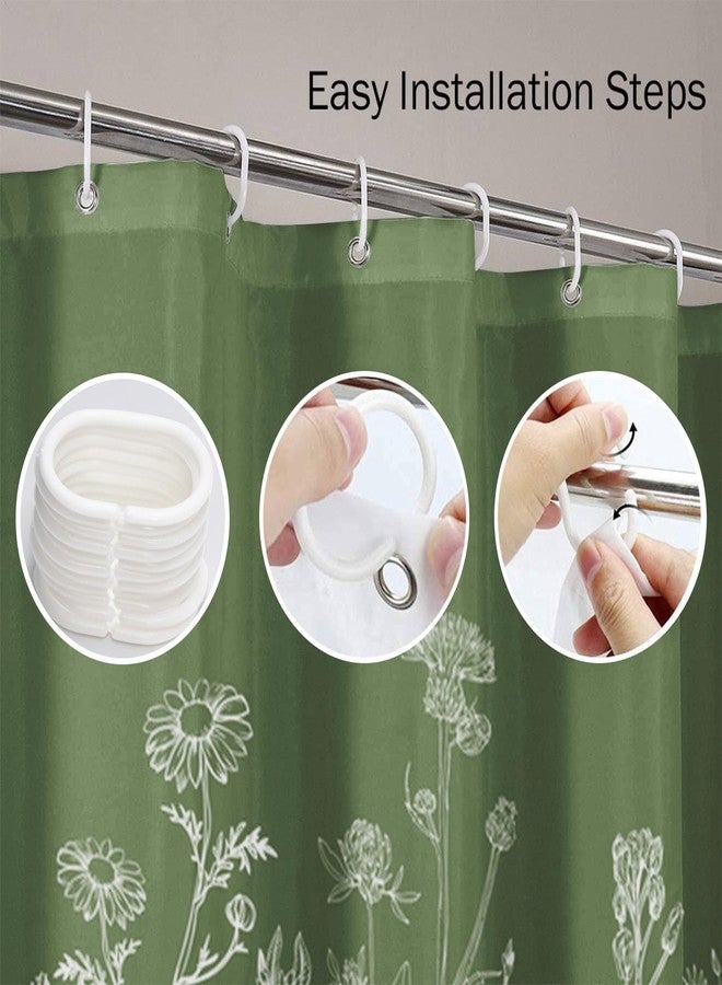 Emvency Floral Sage Green Shower Curtain Border White Herbs and Wild Flowers Botanical Vintage Engraving Light Waterproof Polyester Fabric 60 x 72 Inches Set with Hooks - Image 5