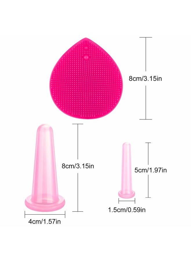 BBTO مجموعة أكواب السيليكون للوجه، مجموعة أكواب تدليك فراغ للجسم والوجه والرقبة والظهر والعين، 6 أكواب وفرشاة تقشير - Image 2