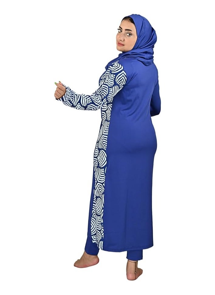 SOL SUAVE - Women Modest Muslim Swimwear with Full Cover Hijab Long Sleeves Swimsuit 3pcs Islamic Burkinis Wear Bathing Suit with special side-print. - Image 1