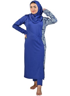 Women Modest Muslim Swimwear with Full Cover Hijab Long Sleeves Swimsuit 3pcs Islamic Burkinis Wear Bathing Suit with special side-print.