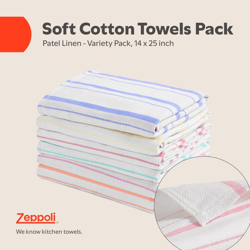 Zeppoli Classic Kitchen Towels - 6 Pack 100% Natural Cotton Towel Set, Reusable Wash Cloths, Absorbent Dish Towels, Machine Washable Hand Towels, Kitchen Essentials, 20â€ x 28â€ - Pastel VAR - Image 2