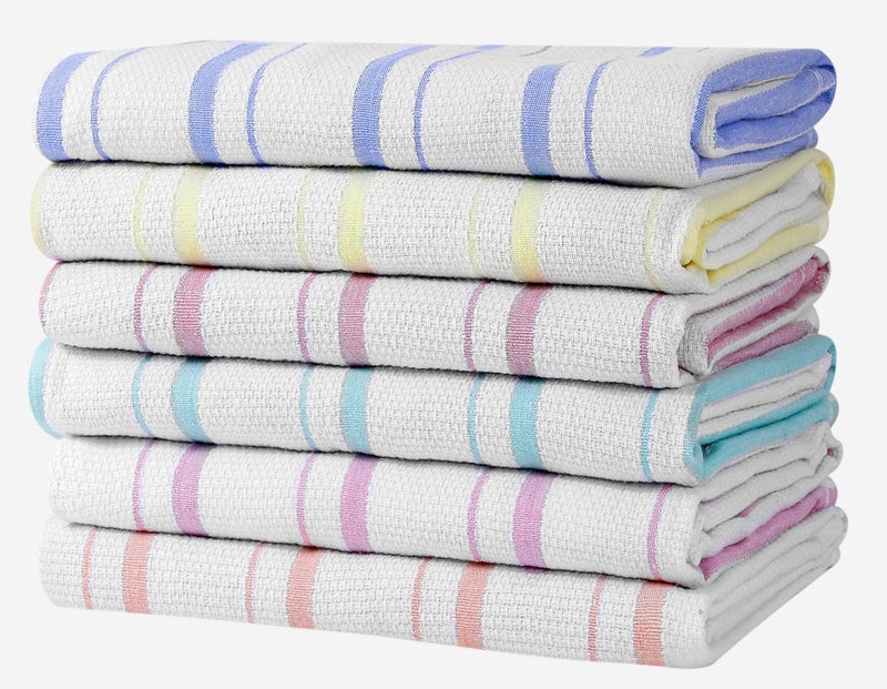 Zeppoli Classic Kitchen Towels - 6 Pack 100% Natural Cotton Towel Set, Reusable Wash Cloths, Absorbent Dish Towels, Machine Washable Hand Towels, Kitchen Essentials, 20â€ x 28â€ - Pastel VAR - Image 1