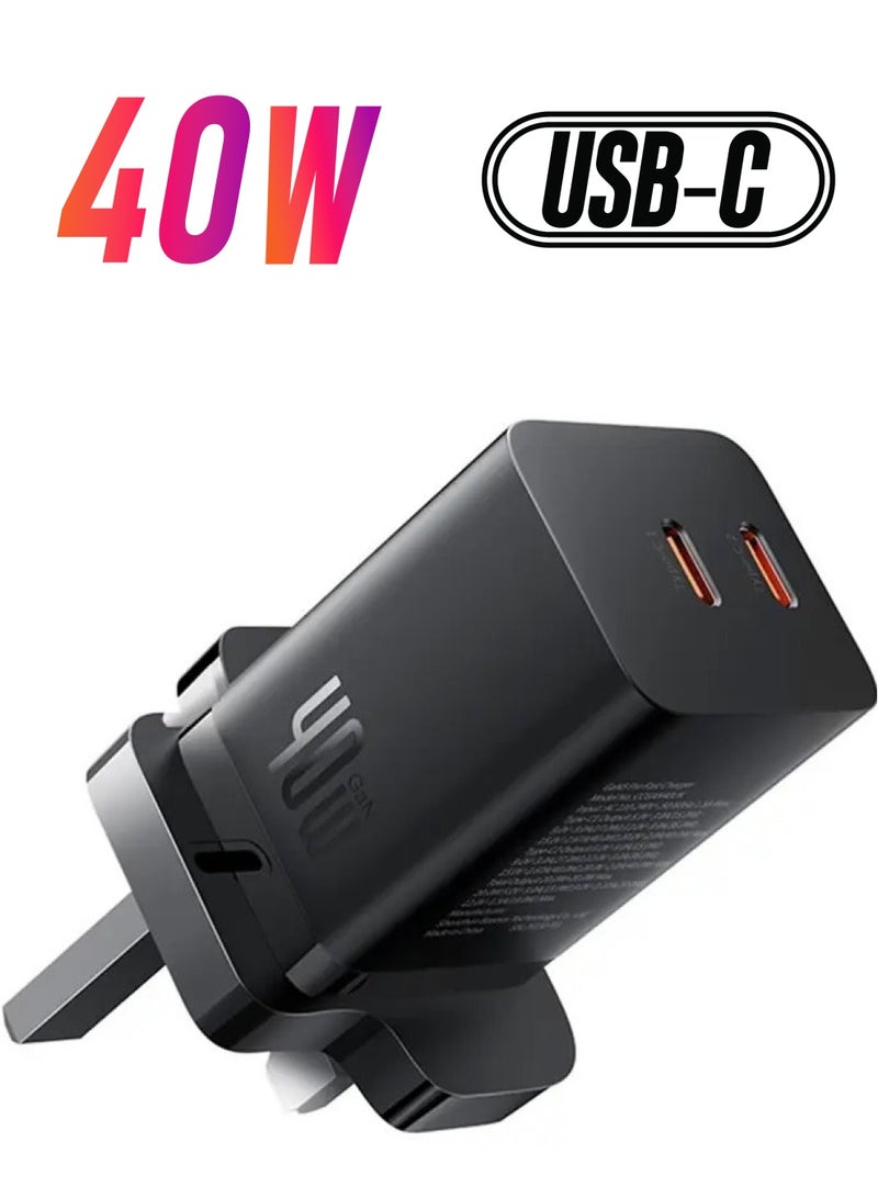 بيسوس شاحن PD 40W USB C GaN5 Pro iPhone 15 شاحن سريع 20W iPad بمنفذين ومقبس حائط من النوع C وشاحن MacBook Air مزدوج USB-C ومحول شحن سريع PD بمقبس USB C وشاحن هاتف Samsung - Image 1