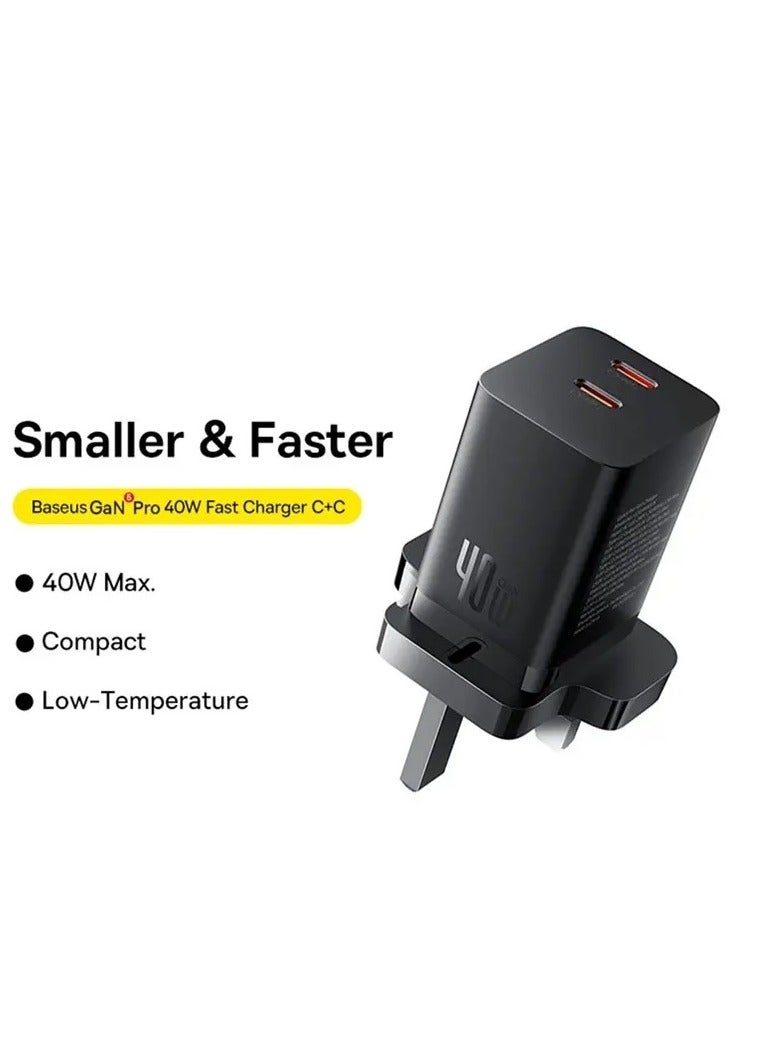 بيسوس شاحن PD 40W USB C GaN5 Pro iPhone 15 شاحن سريع 20W iPad بمنفذين ومقبس حائط من النوع C وشاحن MacBook Air مزدوج USB-C ومحول شحن سريع PD بمقبس USB C وشاحن هاتف Samsung - Image 2