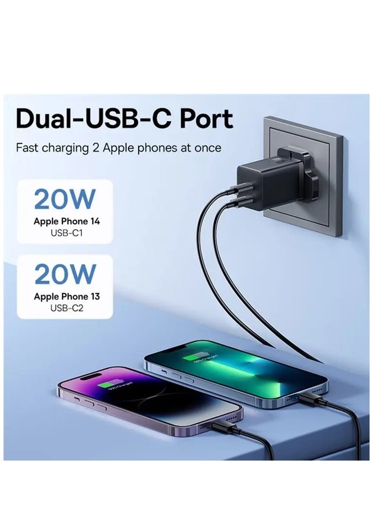 بيسوس شاحن PD 40W USB C GaN5 Pro iPhone 15 شاحن سريع 20W iPad بمنفذين ومقبس حائط من النوع C وشاحن MacBook Air مزدوج USB-C ومحول شحن سريع PD بمقبس USB C وشاحن هاتف Samsung - Image 3