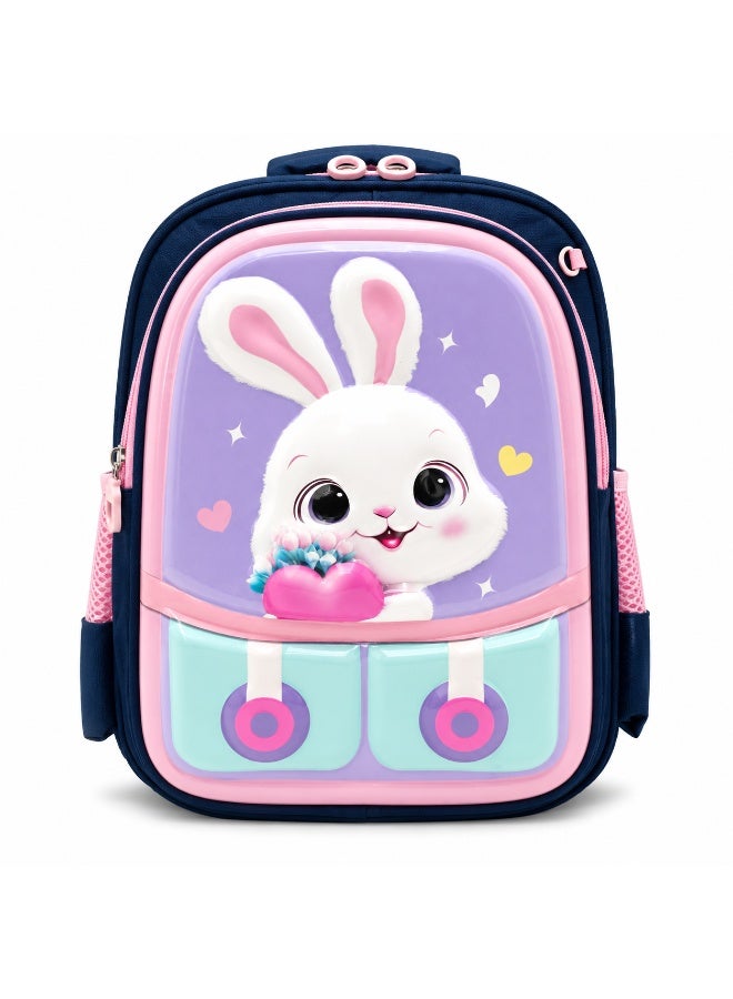 Bunny bliss 14.5 Inch School Backpack Lightweight Water-Resistant Book bag with Multiple Compartments, Padded Shoulder Straps & Side Bottle Pocket, Durable Daily Travel Bag