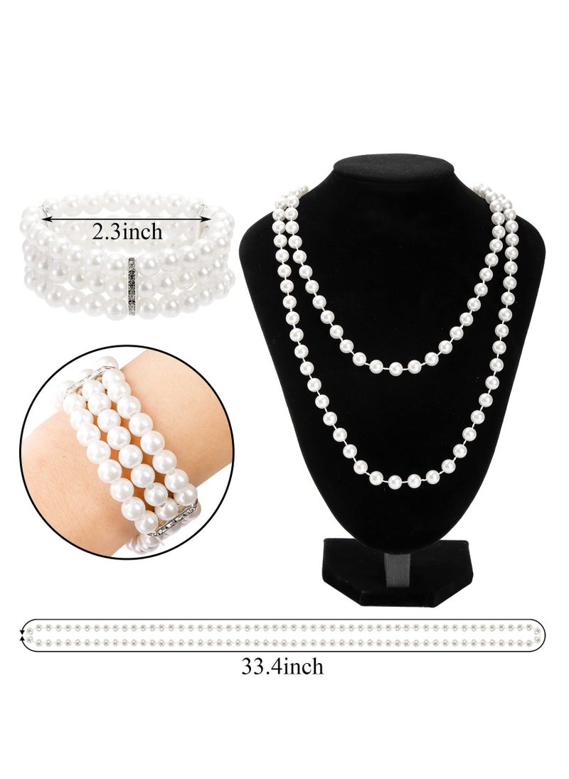 Party Dress Up Set, 1920s Flapper Accessories Set for Women, Fancy Dress Party Accessories with Flapper Headband Long Gloves Pearl Necklace, Great Gatsby Theme Party Accessories (A7) - Image 3