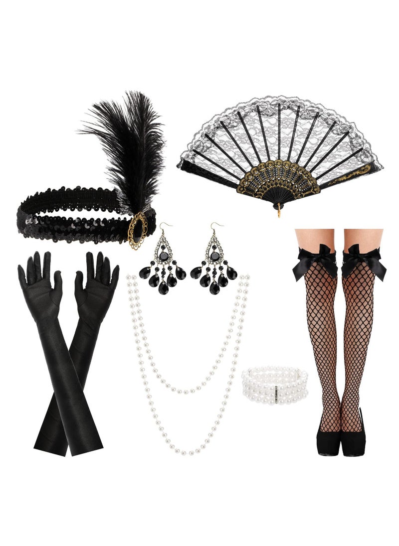 Party Dress Up Set, 1920s Flapper Accessories Set for Women, Fancy Dress Party Accessories with Flapper Headband Long Gloves Pearl Necklace, Great Gatsby Theme Party Accessories (A7) - Image 1