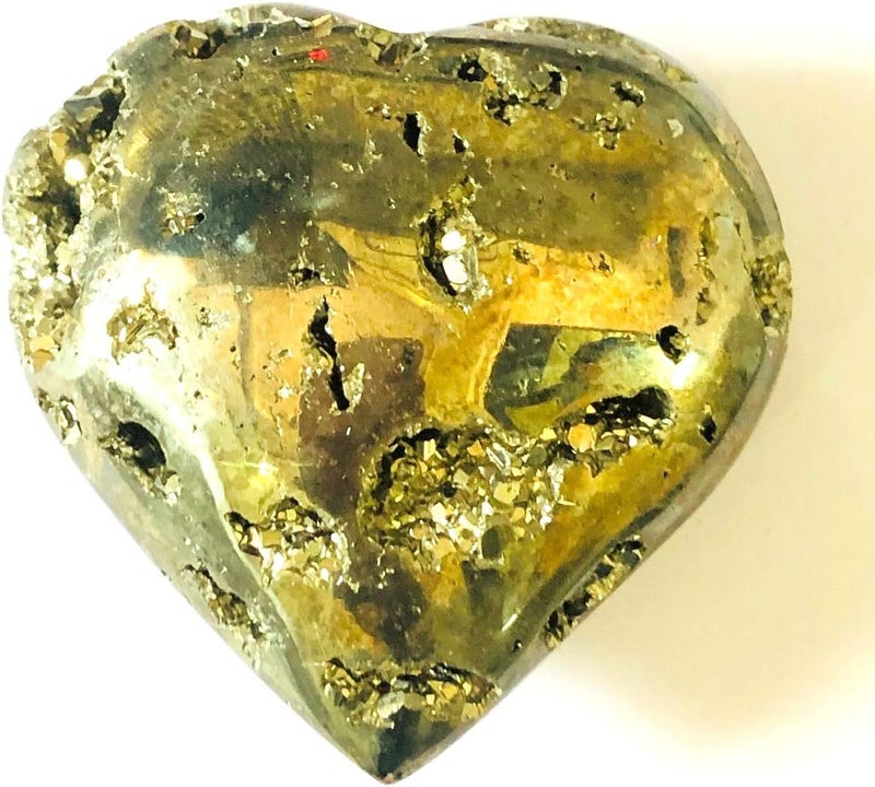 crystalmiracle Golden Pyrite 48 MM Heart Shape Rock Crystal Healing Fool"S Gold Gemstone Reiki FENG Shui Gift Psychic Energy