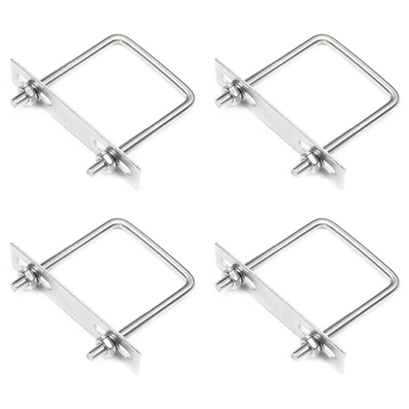 Yinpecly 4 Pack Square U-Bolts 2"/50mm Inner Width 3.15"/80mm Length 304 Stainless Steel U Bolts M6 with Washers & Nuts & Frame Plate for Automobiles Trailer, Ski Boat, or Sailboat Trailer - Image 1