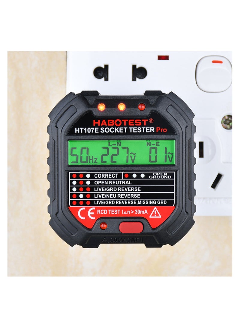 HABOTEST Outlet Tester, Socket Tester with Voltage Display (HT107E) - Image 1